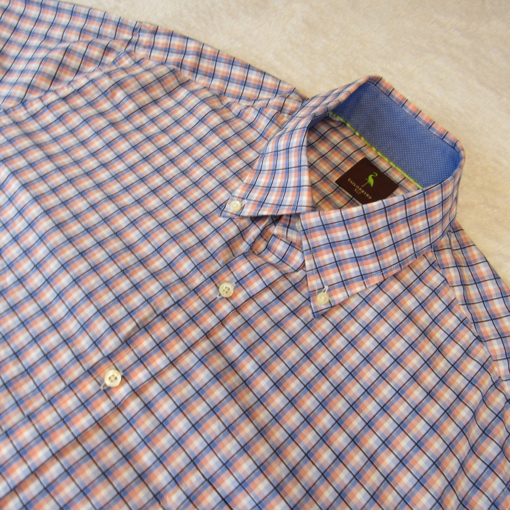 Tailorbyrd Button Down Shirt Mens XLT Blue Orange Plaid Long Sleeve